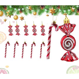 Wohlstand Pack of 18 Glitter Christmas Tree Decorations, Christmas Baubles Candy Canes Decoration, Christmas Candy Cane Hanging Ornaments, Hanging Candy Cane Ornaments for Christmas (Red)