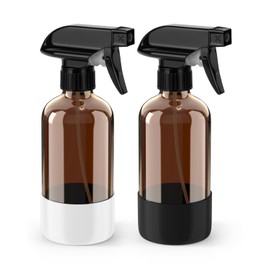 Bontip Glass Spray Bottle with Silicone Sleeve Protection, Amber Glass Spray Bottle Set for Window Cleaner Aromatherapy Facial Hydration Watering Flowers Hair Care 2 Pack/8 oz (Black & White)