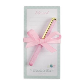 Christian Art Gifts Blessed Magnetic Notepad And Pen Gift Set Blue Pink Floral Note Taking Pad