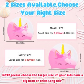 2 pcs Kids Swim Cap Silicone Swimming Cap for Boys Girls (Age 3-12) Cover Ears Waterproof Bathing Cap Keep Hair Dry Swimming Hat for Hair