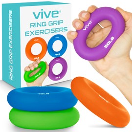 Vive Hand Strengthener Grip Ring (4 Pack) - Forearm Ring Hand Exercisers - Silicone Squeezer Gripper for Muscle Strengthening Training Tool - Arthritis Finger Physical Therapy PT Kit Trainer
