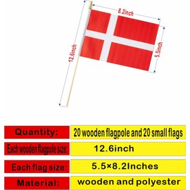 20 Pack Denmark Flags Danish Stick Flag Small Mini Handheld Flags for Decorations,（ 5 × 8inches）, essential for parties and celebrations