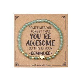 MMIUAEG Inspirational Bracelets for Women Natural Stone Heart Charm Bracelet for Women Men Birthday Christmas Valentine's Day Teacher Appreciation Gifts Jewelry-Green