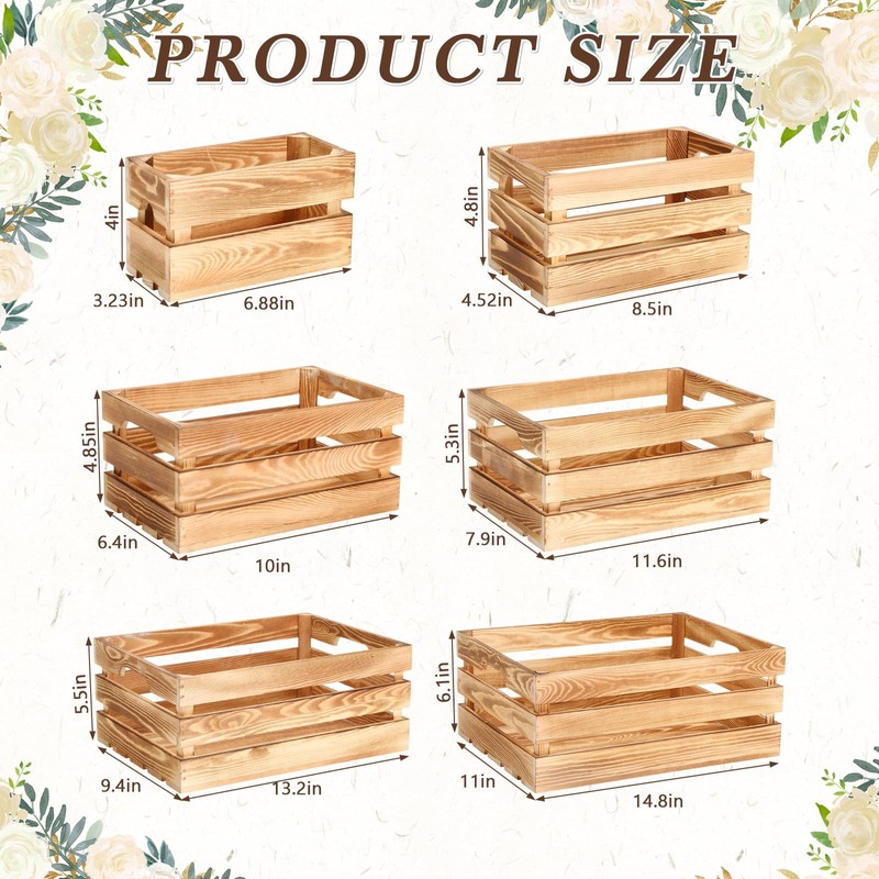 CroBlissful 6 Pcs Decorative Wood Crates for Storage Display Rustic