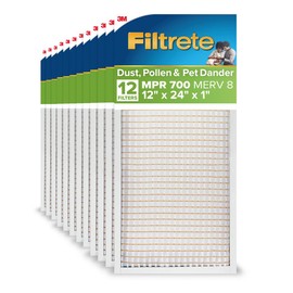 Filtrete 12x24x1 AC Furnace Air Filter, MPR 700, MERV 8, Tough on Pollen, Easy on Airflow, 3-Month Pleated 1-Inch Electrostatic Air Cleaning Filter, 12-Pack (Actual Size 11.69 x 23.69 x 0.81 in)