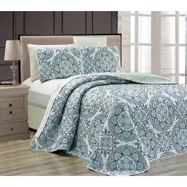 Fancy Collection 3 Pc Bedspread Bed Cover Over Size New (Full/Queen, Blue Medallion)