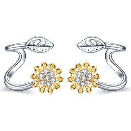 POPLYKE Leaf Sunflower 925 Sterling Silver Ear Climber Crawler Cuff Wraps Earrings Jewellery Gifts for Women Hypoallergenic