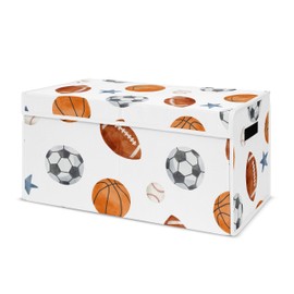 Sweet Jojo Designs Sports Theme Boy Collapsible Toy Storage Box Chest Organizer with Lid Baby Nursery Kids Childrens Room Watercolor Vintage Sport Soccer Balls Football Baseball Basketball Blue Stars