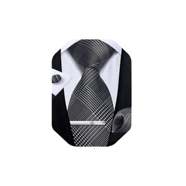 DiBanGu Men's Necktie, Handkerchief, Cufflinks, Tie Pin Set, Formal, Entrance Ceremony, Business, Wedding, black and white stripe, Free size