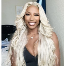 Lady Miranda 26 Inch 13×3 Platinum Blonde Wig Synthetic Lace Front Wig HD Lace Front Wigs 180% Density Synthetic Lace Front Wigs Pre Plucked Natural Blonde Lace Front Wigs Synthetic Hair For Women