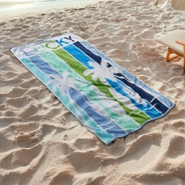 Lucky Brand 100% Cotton Oversized Beach Towel, Blue Surf Stripe, 36" x 72", Soft, Absorbent, and Quick-Drying, Perfect for Beach, Pool, or Travel