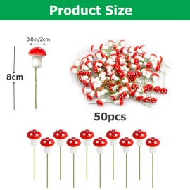 Mushroom Decoration, Pack of 50 Toadstools on Drath Mushrooms Realistic Miniature Mushrooms Made of Resin Toadstool Decoration with 2 cm Height for Garden, Flower Pot Table Decoration, Weatherproof