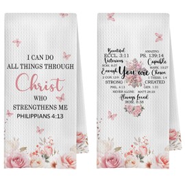 ChenCraty Christian Kitchen Towels Set of 2, Inspirational Christian Gifts for Women Dish Tea Towels for Kitchen Decor, Religious Bible Verse Floral Hand Towels for Bathroom Decor, 16x24 Inches