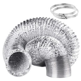 5 Inch Duct Hose 16 Feet Non-Insulated Flexible Air Aluminum Foil Ducting Dryer Vent Hose with 2 Screw Stainless Steel Clamps Great for HVAC Duct, Air Duct