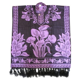 Del Mex Hand Woven Mexican Shawl Poncho Gaban Calla Lily Bouquet Alcatraz Flor (Purple)
