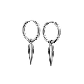 Minimalist Spike Huggie Small Hoop Dangle Drop Earrings for Men Women Geometric Huggie Stainless Steel Charms Hoops Cuff Cartilage Stud Tragus Helix Wrap Hypoallergenic Earring Punk Gift (Silver)