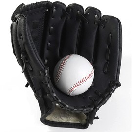Baseball Gloves Sports Outdoor Baseball Glove Batting Gloves Thickened Softball Gloves Made of PU Leather Left Sports Gloves for Toddlers Children (Black, 10.5 Inches)