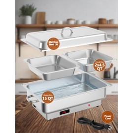 2 PACK Electric Chafing Dish Buffet Set 2 x 4.5QT Buffet Servers and Warmers Digital Display Temperature Warming Tray Stainless Steel Food Warmer for Parties Weddings Caterings