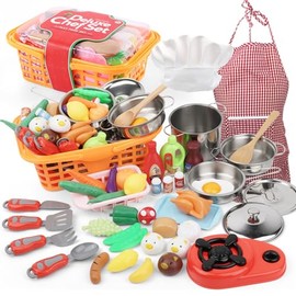 OCAR 42 Piezas Juego de Cocina Infantil,Cocinas de Juguete para Niña y Niño,Juego de Chef Infantil,Juego de Comida con Utensilios de Cocina y Verduras