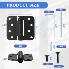 Yaocom 10 Pcs Self Closing Door Hinge 3.5'' Spring Loaded Hinges Automatic Door Closer Hinge Adjustable Tension for Garage, 5/8'' Radius Corners(Black,4'')