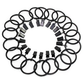 Fippy Pack of 20 Curtain Rings with Clips 38 mm Metal Curtain Ring Hanging Rings for Curtains and Rods (Black, Silver) (Black)