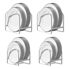 LINFIDITE 4 Pack Plate Holder Organizer Large Dish Storage Rack Upright Cabinet Dish Drying Racks Metal Plate Dish Racks Stands for Cupboard and Countertop-Non-Slip & Rustproof White