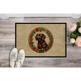 Caroline's Treasures DAC2387JMAT Labrador Retriever Christmas Flowers Doormat Front Door Mat Indoor Outdoor Rugs for Entryway, Non Slip Washable Low Pile, 24H X 36W