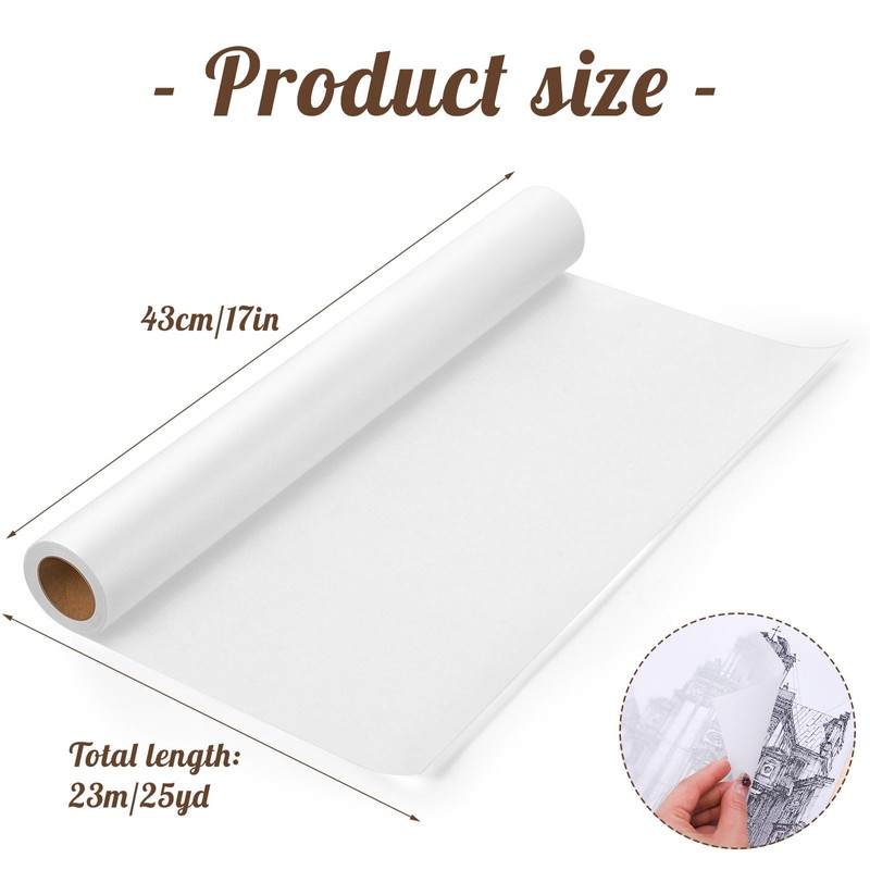 Tracing Paper Roll 17in x 25yd, White Trace Paper Pattern