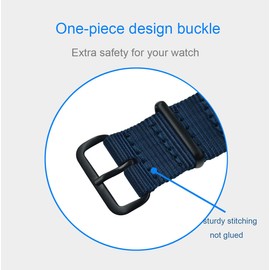 MZBUTIQ 22 mm Blue Nylon Watch Strap One Piece Thin Watch Bands Replacement Matte Black Buckle