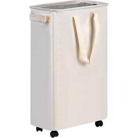Slim Laundry Hamper with Wheels, Rolling Laundry Basket for Clothes, Small Laundry Basket for Bedroom, Dorm and Laundry Room, 48L (12.7 Gallons) Beige