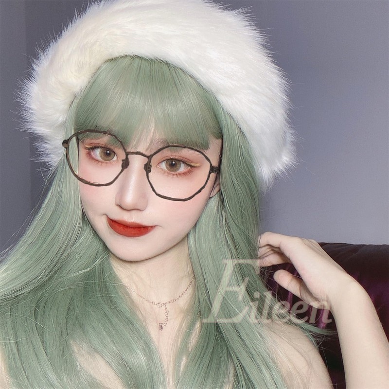 Eileen Semi-Long, Light Green Wig, Women’s Wig, Straight, Natural, Harajuku,