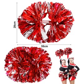 Colexy Cheerleading Pompoms, Pack of 4 Metal Foil Cheerleading Pom Poms, Cheerleader Pompoms, Hand Flowers, Plastic Cheerleader Pom Poms, Cheer Poms, for Sports, Competition, Dances, Team Ghost, Red