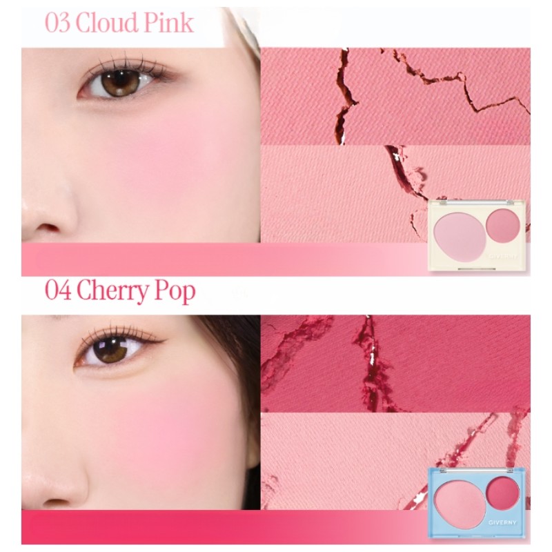GIVERNY Fluffy Dual Blusher 7.4g, Color:01 Peach Macaron
