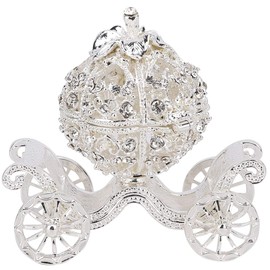 FAUOSWUK Pumpkin Carriage Decorative,3.35x1.97x3.15in Crystal Pumpkin Carriage Trinket Box Hand Painted Jewelry Display Organizer Silver Rhinestone Jewelry Display Holder for Grils Women