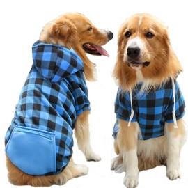 Plaid Dog Hoodie for Small Medium Large Dogs with Zipper Pocket,Fleece Dog Cat Christmas Outfit Winter Clothes,Christmas Puppy Cat Sweaters for Dogs Cats 1~90lbs(Blue,3XL)