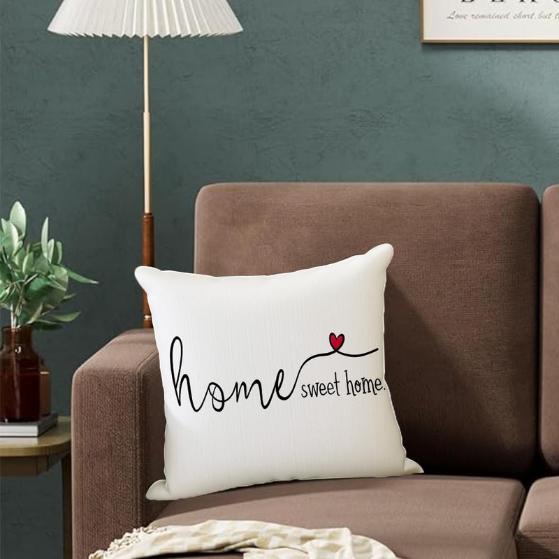 RABUSOFA Home Sweet Home Quotes Throw Pillow Covers,18x18 Inch Farmhouse