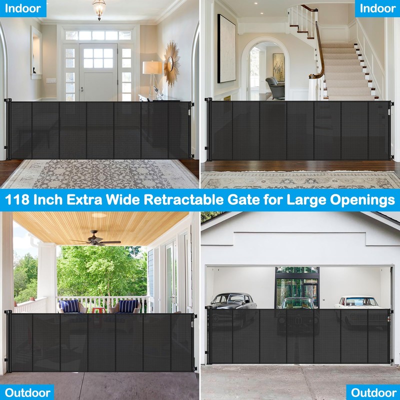 Reinforced 42" Tall X 120" Extra Wide Retractable Baby Gate