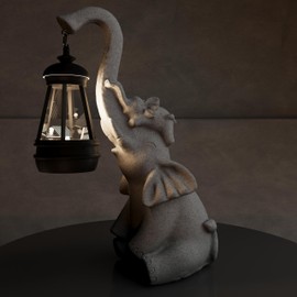 mikilov Elephant Sculpture Lantern Decor - Outdoor Lanterns & Indoor Statue Decorations for Garden, Yard, Porch, Home, Balcony (Trunk)