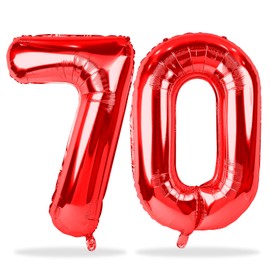 70th Birthday Balloons Red for Women, 40 Inch Giant Red Foil Number 70 Balloons Self Inflating, Red Digit 7 & 0 Mylar Helium Balloons for Men 70 Year Old Anniversary Party Decorations Supplies