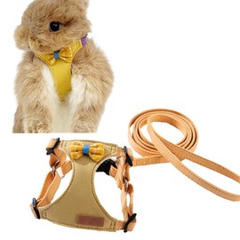 Rabbit Harness and Leash - Adjustable Bunny Harness Escape Proof for Walking Runnig Hiking Camping Outdoor - Cute Small Animal Harness Leash Set (Medium,Yellow)
