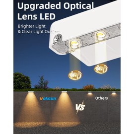 VOLISUN Solar Deck Lights 8 Pack, Warm White Glow LED Large Size Lamp, IP65 Waterproof Step Lights Outdoor for Deck, Step, Fence, Railing, Wall and Stairs (Black)