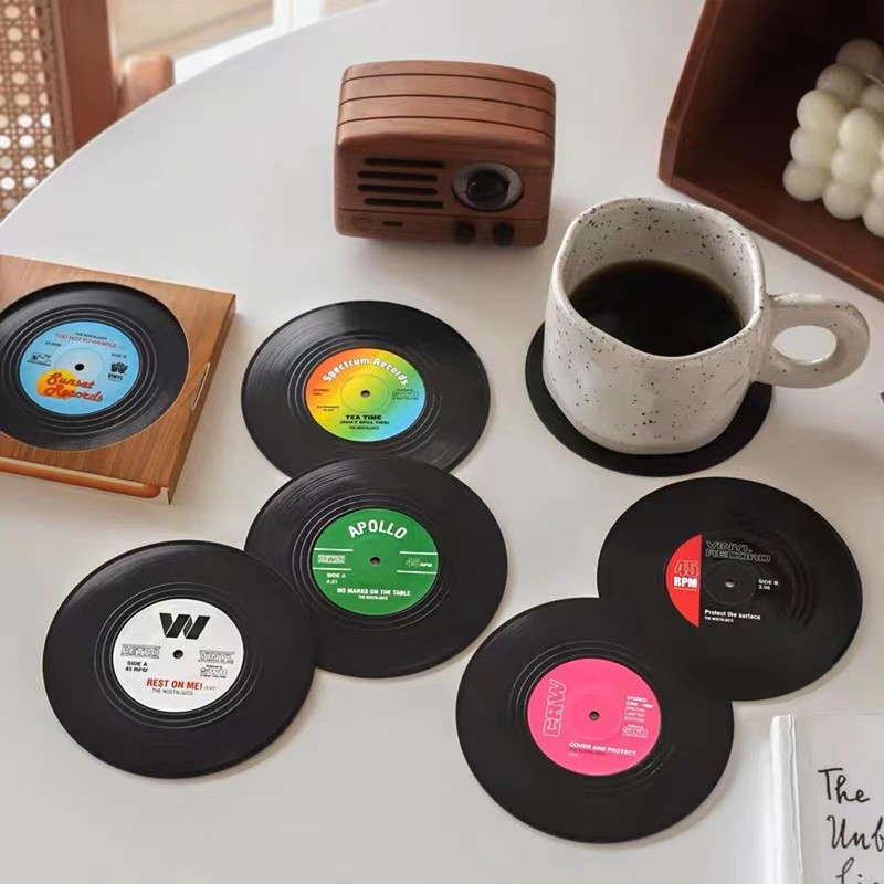 BDSHUNBF Pack of 12 Vinyl Record Coasters, Coasters with Holder,