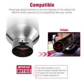 Upower 4 inch Inlet 8 inch Outlet Exhaust Tip Stainless Steel 4" to 8" Tail Pipe Tips 15" Long Bolt-On 45 Degree Angle Cut Universal for Car Truck
