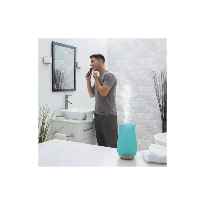 Homedics Ultrasonic Teal Glass Color Change Aromatherapy Essential Oil Diffuser