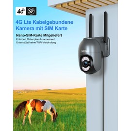 Xega 4G LTE Wired 24/7 Surveillance Camera with SIM Card without WLAN