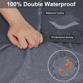 DISSA Waterproof Couch Cushion Covers, Washable Sofa Cushion Covers, Stretch Sofa Slipcovers, Thick Jacquard Fabric, Couch Covers for 3 Cushion Couch Sofa Pet Friendly(3PCs Sofa Cushion, Grey)