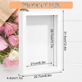 White Wooden 3D Picture Frame, 3D Shadow Box A4, Deep Box Photo Frame, Keep Memories Shadow Box Frame, 21 x 29.7cm Frame for Filling Objects, Display Photo Frames for Crafts Anniversary Wedding