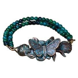 Elaine Coyne Wearable Art Patina Zen Garden Sculptural Butterfly on Roses Interchangeable Rockband Bracelet - Chrysocolla