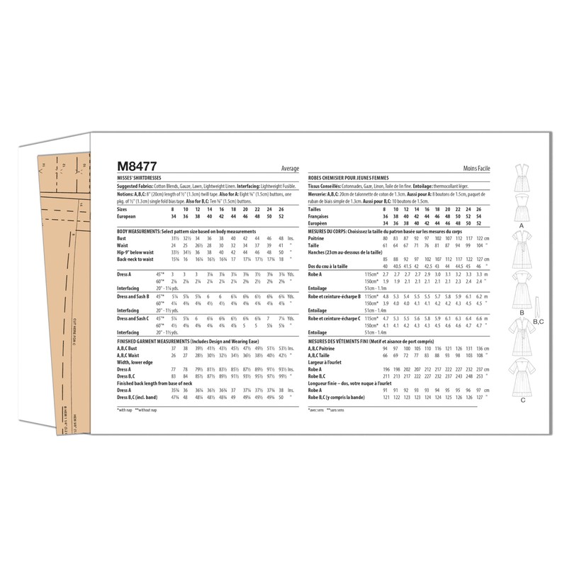 MCCALLS Sewing Pattern M8477Y5 Misses' Shirtdresses Y5 (18-20-22-24-26)