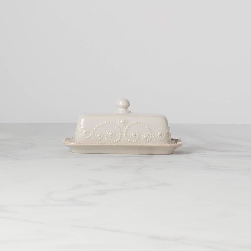 Lenox French Perle Covered Butter Dish, White -